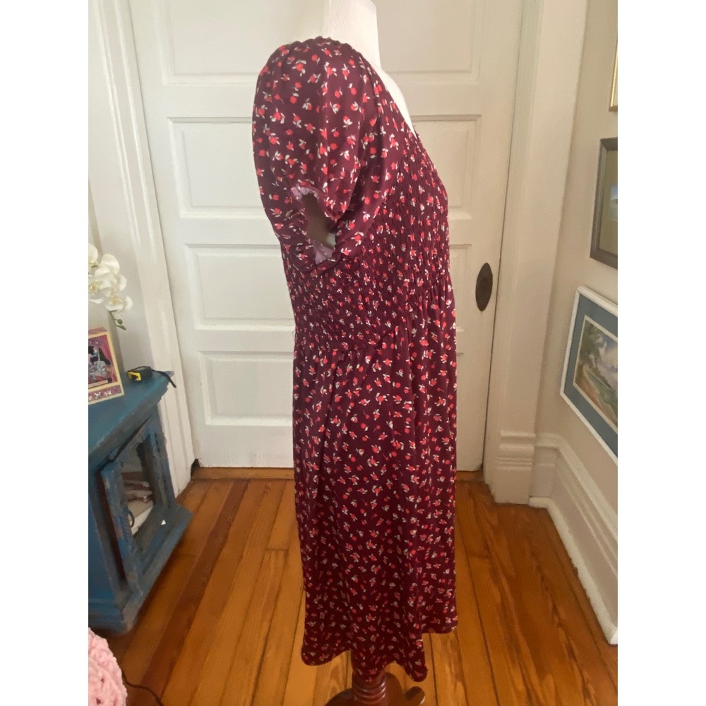 NWT Derek Heart dress  1X Burgundy‎ Floral Smocked Cottagecore prairie - Picture 7 of 9